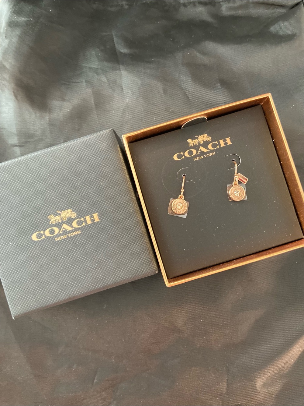 Coach Rose Gold Crystal Drop Earrings NIB F56417
